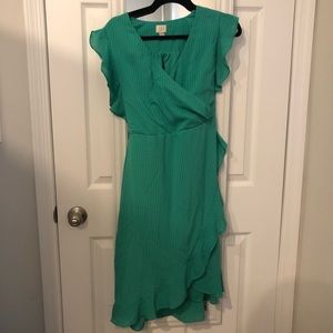 A New Day Green Wrap Midi-Dress with Ruffles